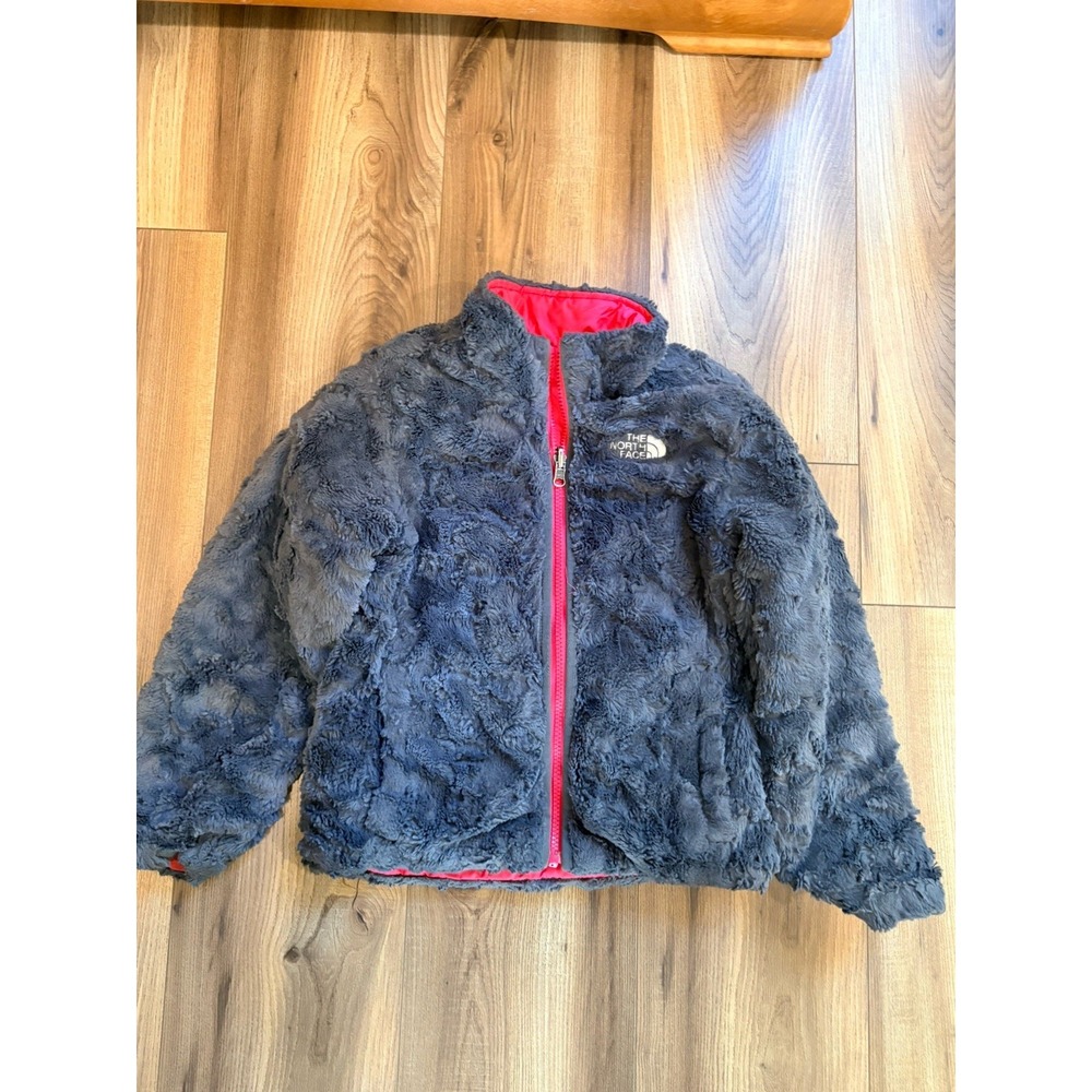 The North Face Girls Fleece Jacket Reversible Sz XS 6 Full Zip Gray Coral
